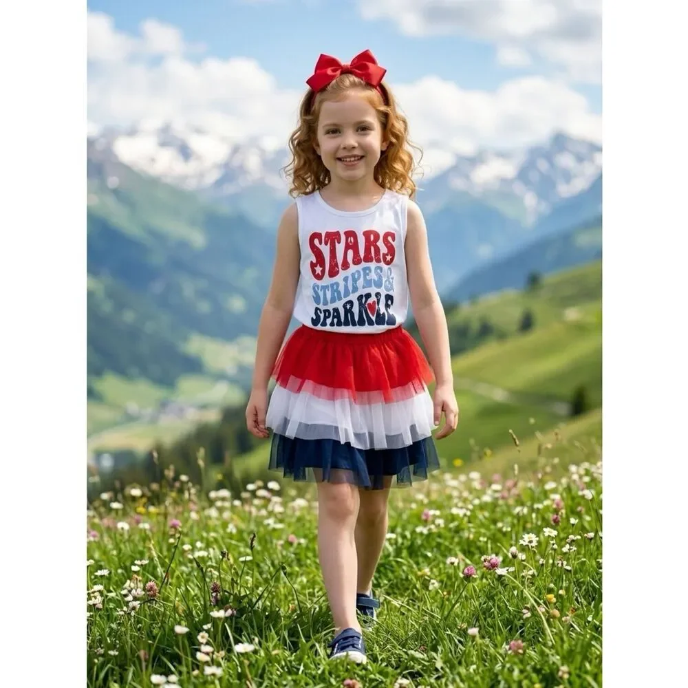NWT - Americana 2 piece Girls Set Tank and Tutu Skirt - Size 6x